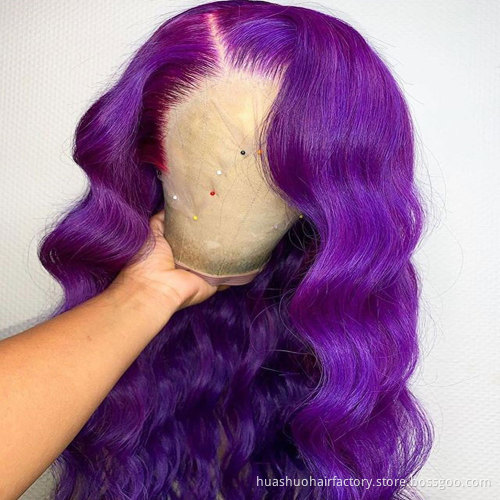 Super Long For Women Highlight Hair Extensions Half Head Curly Fashion Wig,Swiss Private Label Body Wave Purple Lace Front Wig